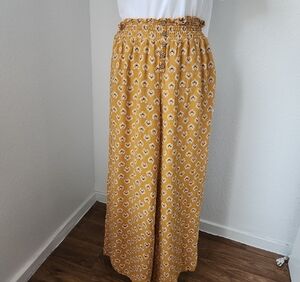 Yellow Floral Patterned Wide-Leg Pants Size M Boho Gypsy